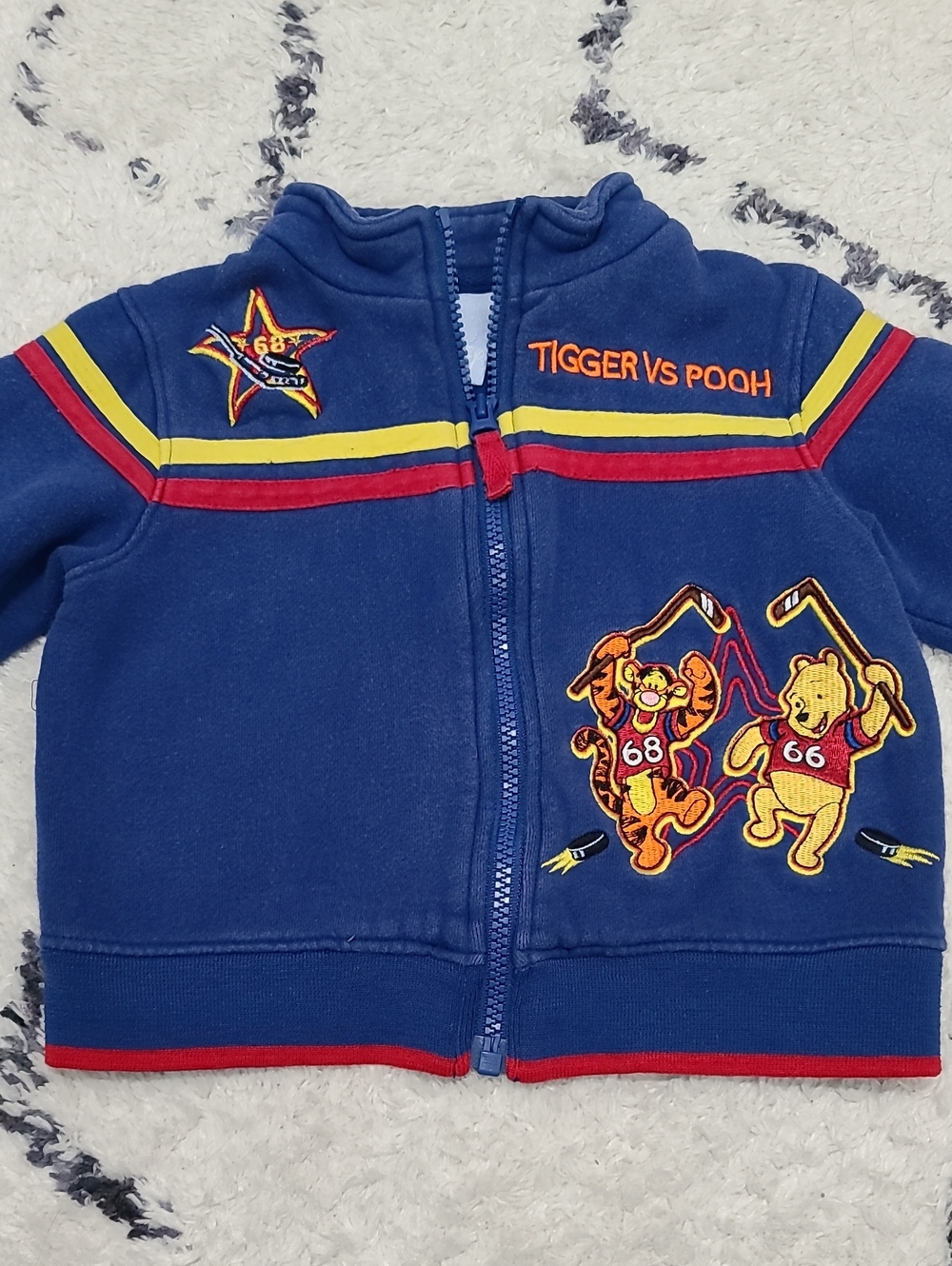 Vintage Winnie The Pooh Hockey Embroidered Cotton Zip Jacket 2T